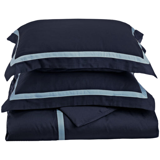 Obry Hotel Collection 100% Cotton Duvet Cover Set - Navy Blue/Light Blue