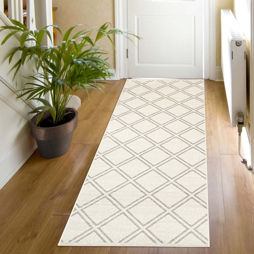 Hanleigh Diamond Geometric Lattice Indoor Area Rug Or Runner Rug - Ivory