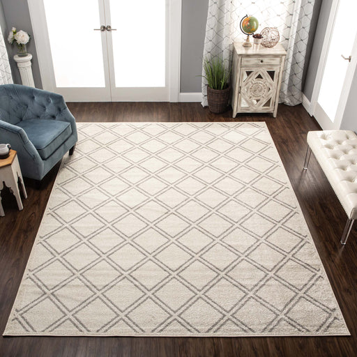 Hanleigh Diamond Geometric Lattice Indoor Area Rug Or Runner Rug - Ivory