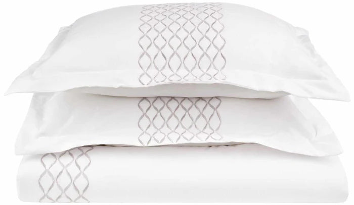 Hannah Geometric Embroidered Solid Duvet Cover Set - White