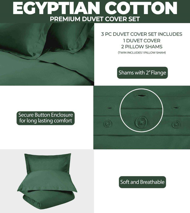 Egyptian Cotton 300 Thread Count Solid Duvet Cover Set - HunterGreen