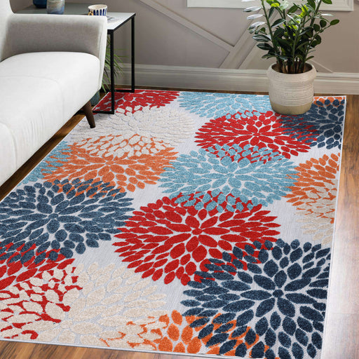 Hydrangea Floral Medallion Indoor Outdoor Area Rug - Multicolor