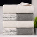 Lodie Cotton Plush Jacquard Solid and Two-Toned Bath Towel Set of 4 - Ivory/Charcoal