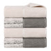 Lodie Cotton Plush Jacquard Solid and Two-Toned Bath Towel Set of 4 - Ivory/Charcoal