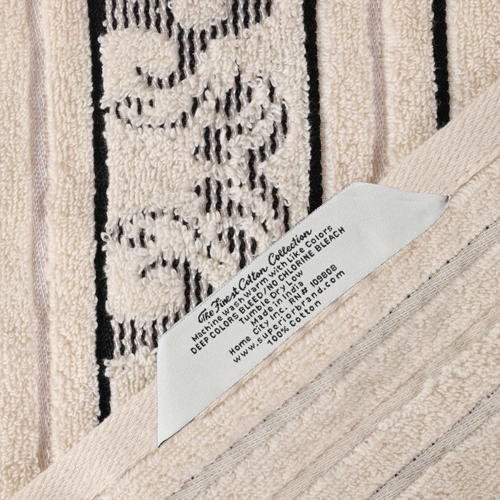 Sadie Zero Twist Cotton Solid Jacquard Floral Motif 9 Piece Towel Set - Ivory