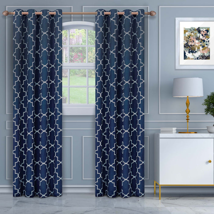 Imperial Trellis Blackout Curtain Set of 2 Panels - Blue