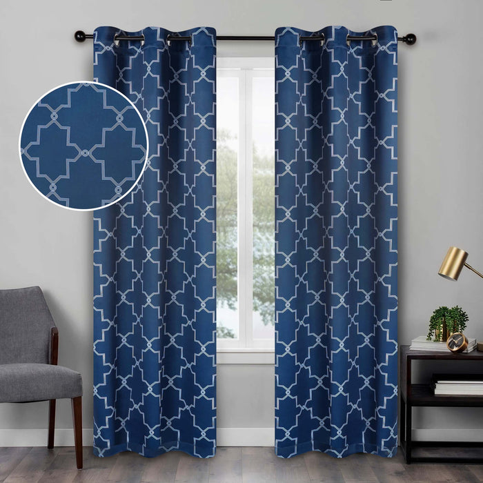 Imperial Trellis Blackout Curtain Set of 2 Panels - Blue