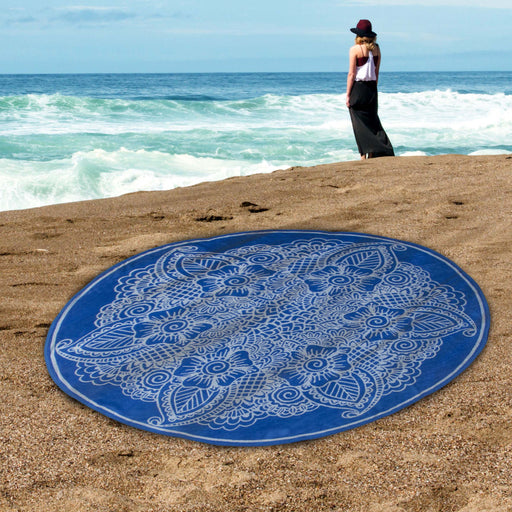 60" Round Cotton 4 Piece Beach Towel Set - Blue