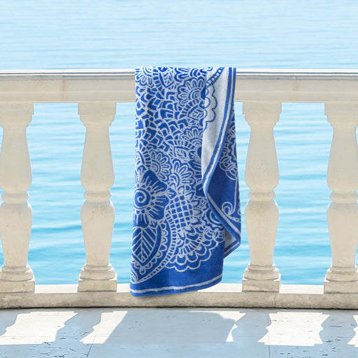 60" Round Cotton 4 Piece Beach Towel Set - Blue