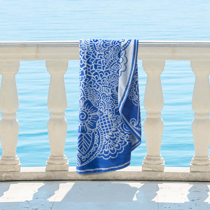 60" Round Cotton 4 Piece Beach Towel Set - Blue