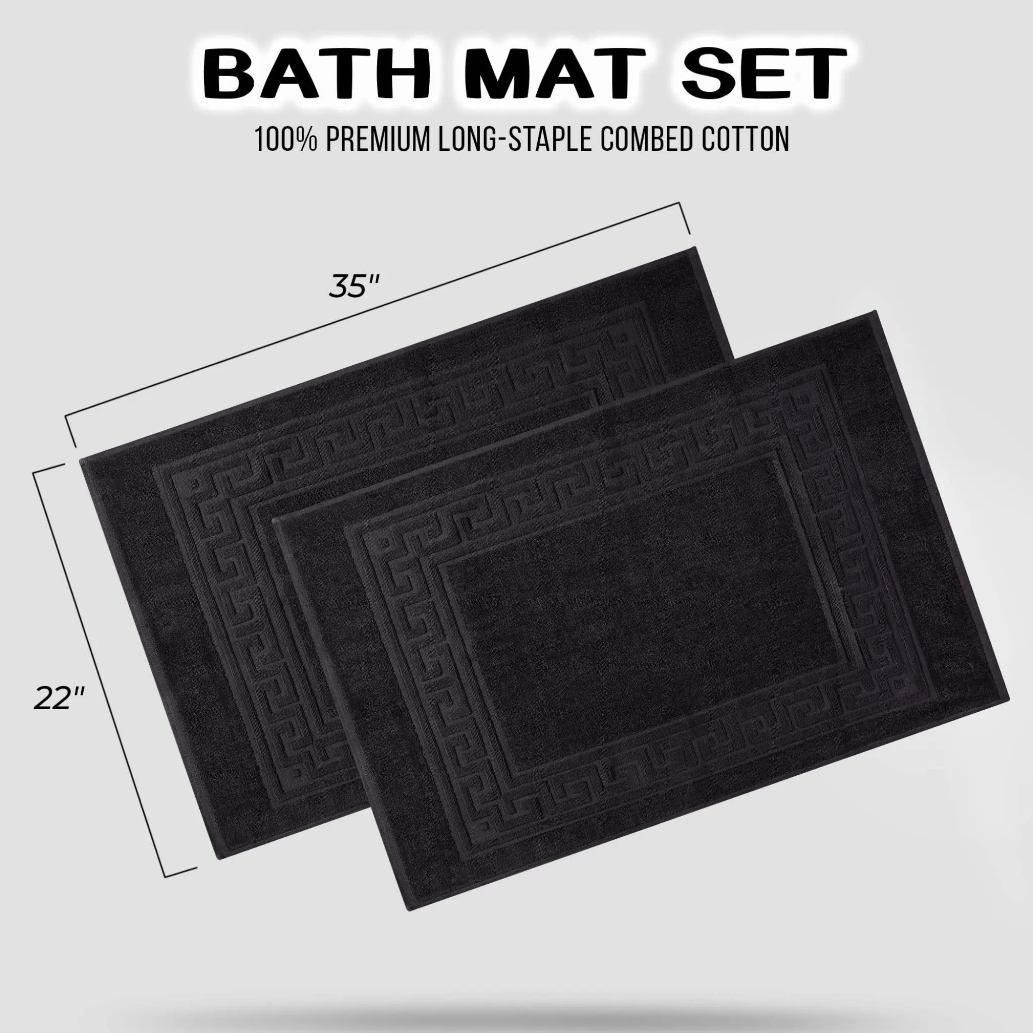 Cotton 2 Piece Greek Key Border Super Absorbent Bath Mat Set - Blue Nile Mills