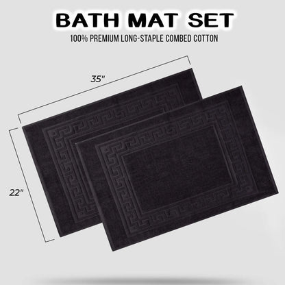 Cotton 2 Piece Greek Key Border Super Absorbent Bath Mat Set - Blue Nile Mills