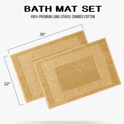 Cotton 2 Piece Greek Key Border Super Absorbent Bath Mat Set - Blue Nile Mills