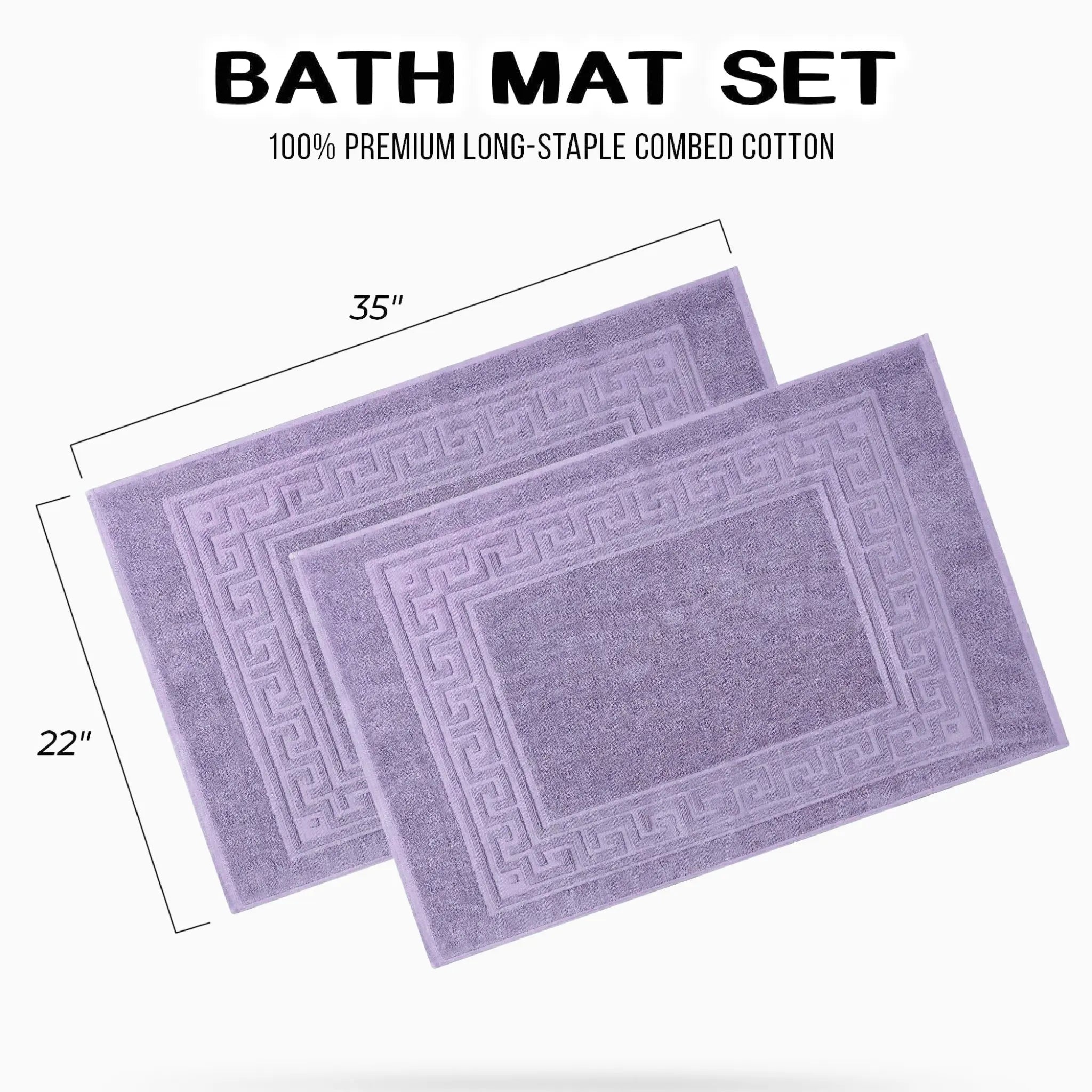 Cotton 2 Piece Greek Key Border Super Absorbent Bath Mat Set - Blue Nile Mills