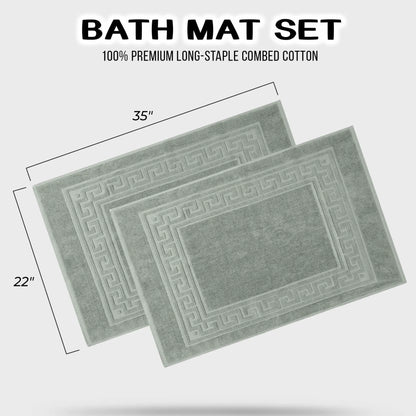 Cotton 2 Piece Greek Key Border Super Absorbent Bath Mat Set - Blue Nile Mills
