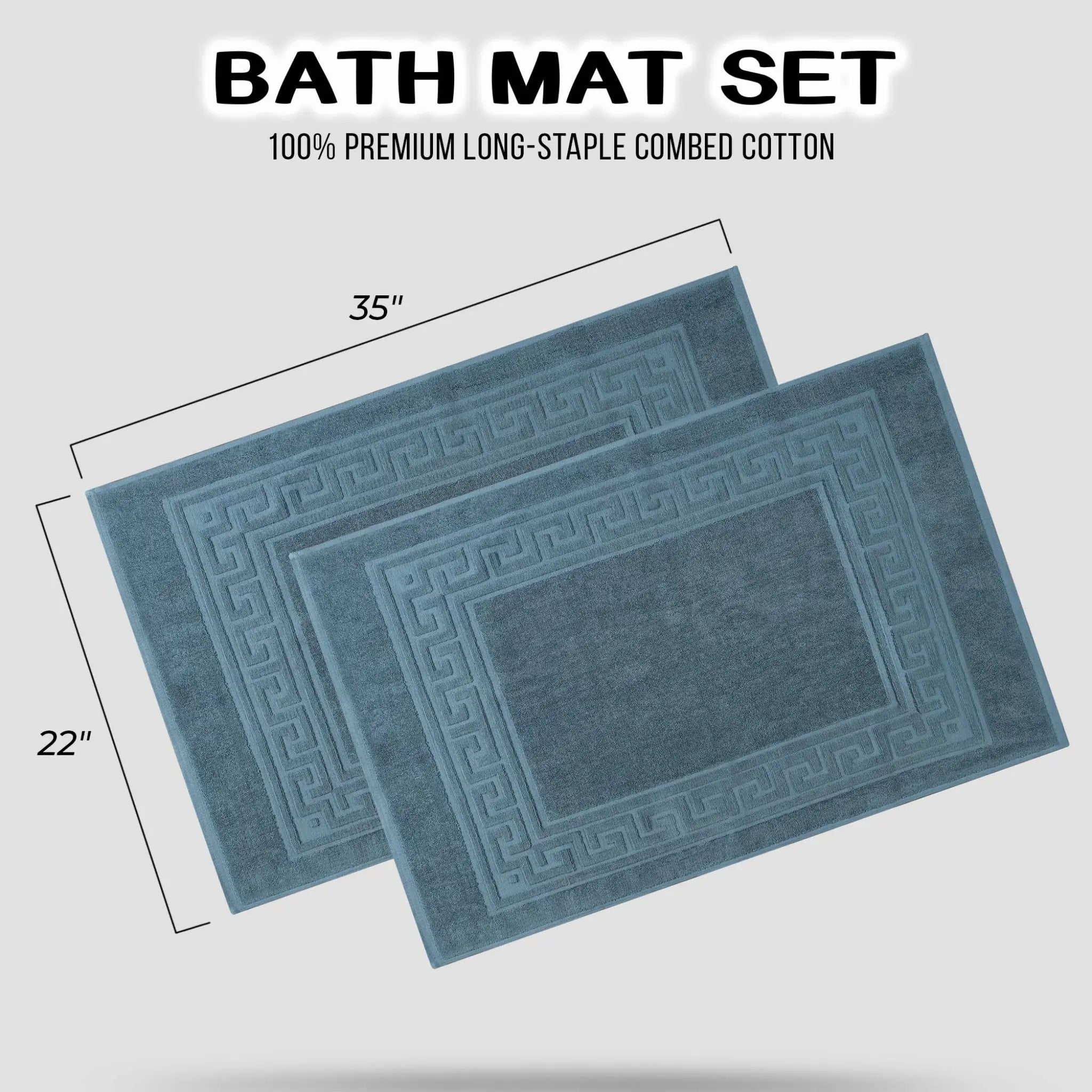 Cotton 2 Piece Greek Key Border Super Absorbent Bath Mat Set - Blue Nile Mills