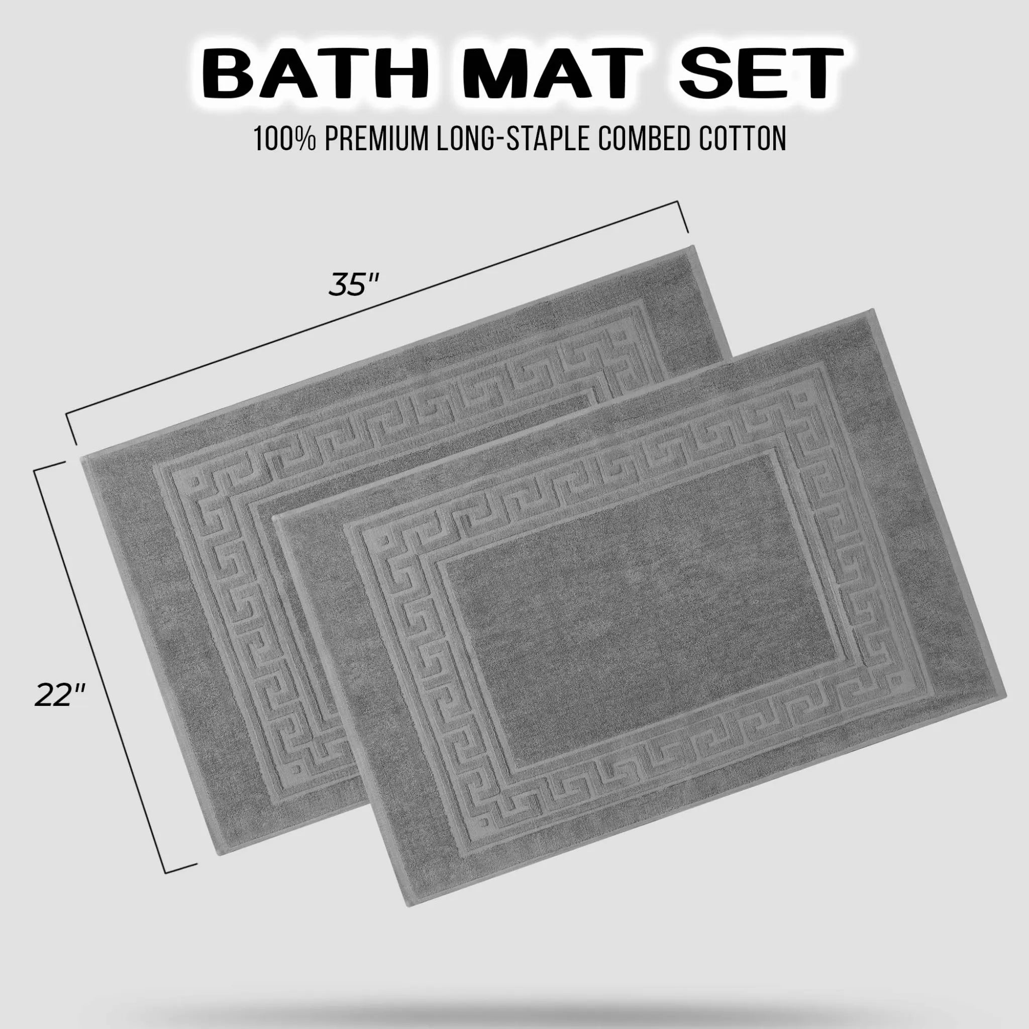 Cotton 2 Piece Greek Key Border Super Absorbent Bath Mat Set - Blue Nile Mills