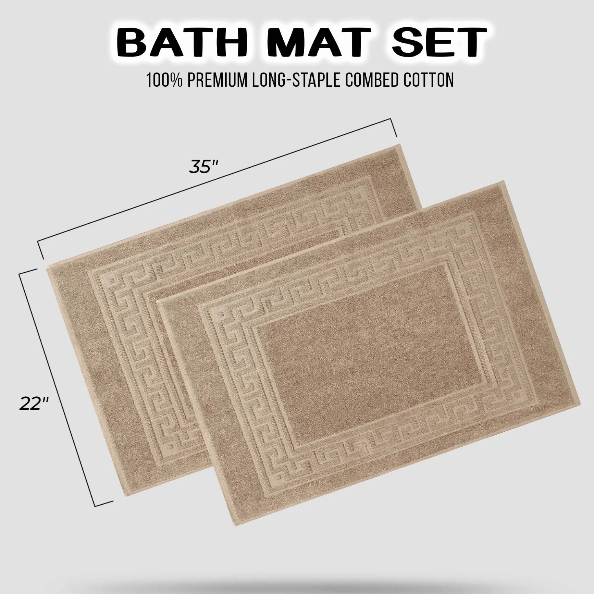 Cotton 2 Piece Greek Key Border Super Absorbent Bath Mat Set - Blue Nile Mills