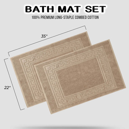 Cotton 2 Piece Greek Key Border Super Absorbent Bath Mat Set - Blue Nile Mills