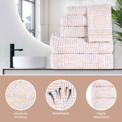 BNM Jasper Cotton Geometric Jacquard Plush Bath Towel Set 2-Piece
