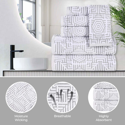 BNM Jasper Cotton Geometric Jacquard Plush Bath Towel Set 2-Piece