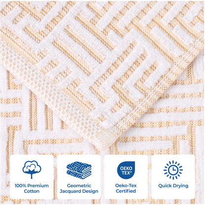 BNM Jasper Cotton Geometric Jacquard Plush Bath Towel Set 2-Piece