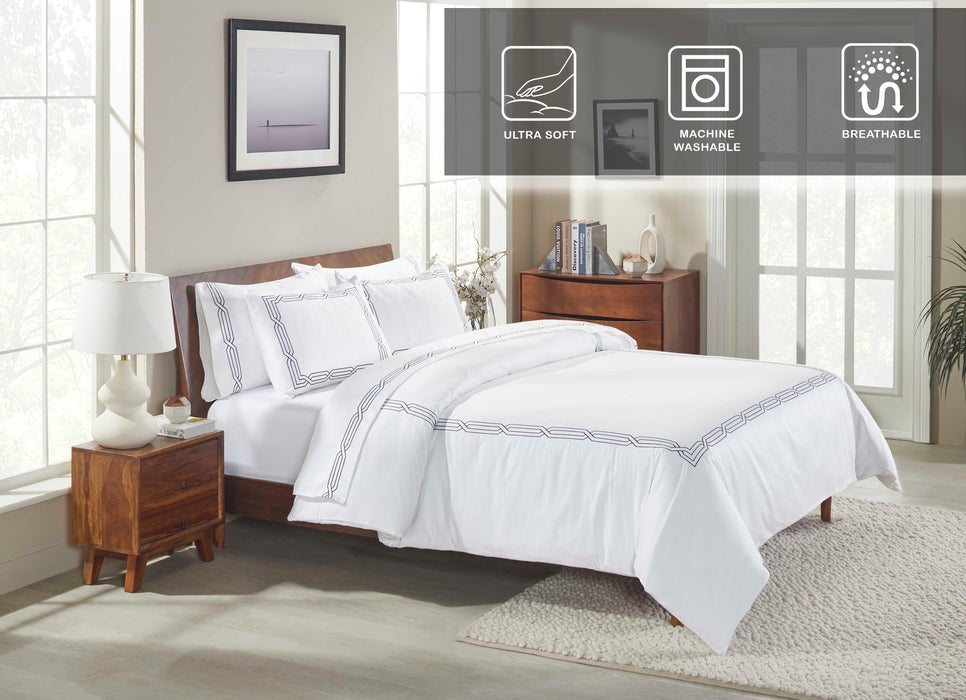 Egyptian Cotton 1200 Thread Count Embroidered Duvet Cover Set