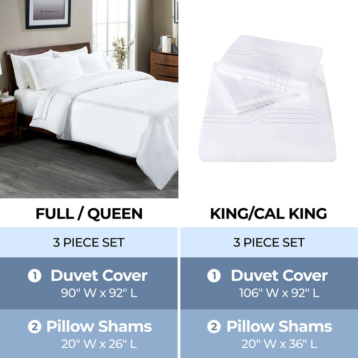 Egyptian Cotton 1200 Thread Count Embroidered Duvet Cover Set - White-White