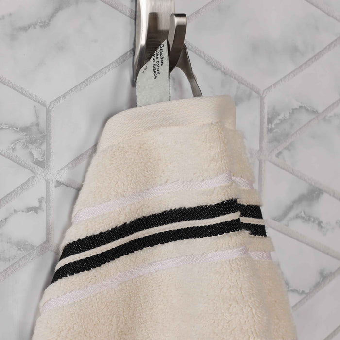 Sadie Zero Twist Cotton Solid Jacquard Floral Motif 6 Piece Towel Set - Ivory