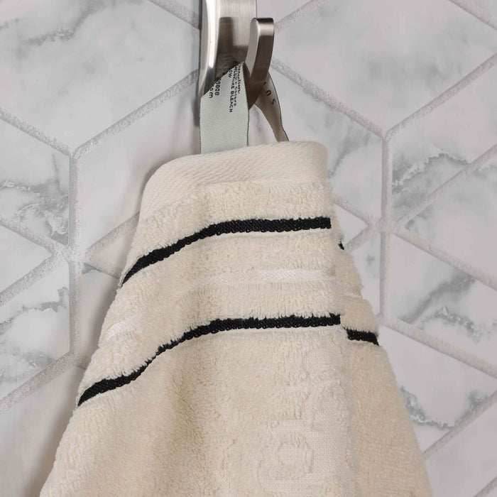 Sadie Zero Twist Cotton Solid Jacquard Floral Motif 6 Piece Towel Set - Ivory