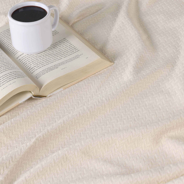 Nobel Cotton Textured Chevron Lightweight Woven Blanket - Ivory