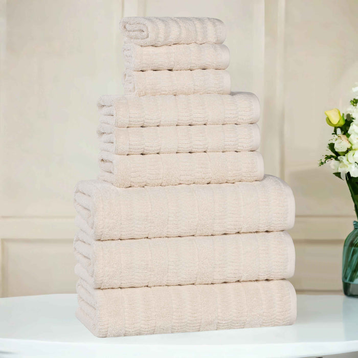 Mika Smart Twist Cotton Solid Vertical Ribbed 9 Piece Towel Set