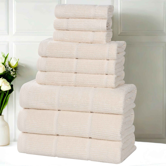 Milo Smart Twist Cotton Solid Ribbed Design 9 Piece Towel Set