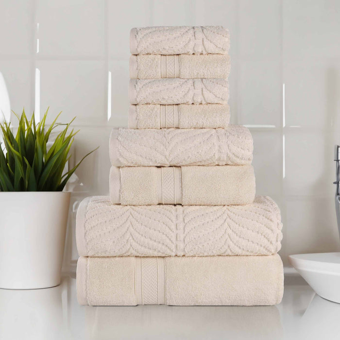 Zero Twist Cotton Solid and Jacquard Elegant Chevron 8 Piece Towel Set