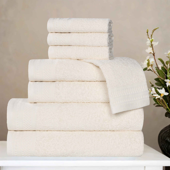 Honeycomb Textured Waffle Border Luxury Cotton 8 Piece Towel Set