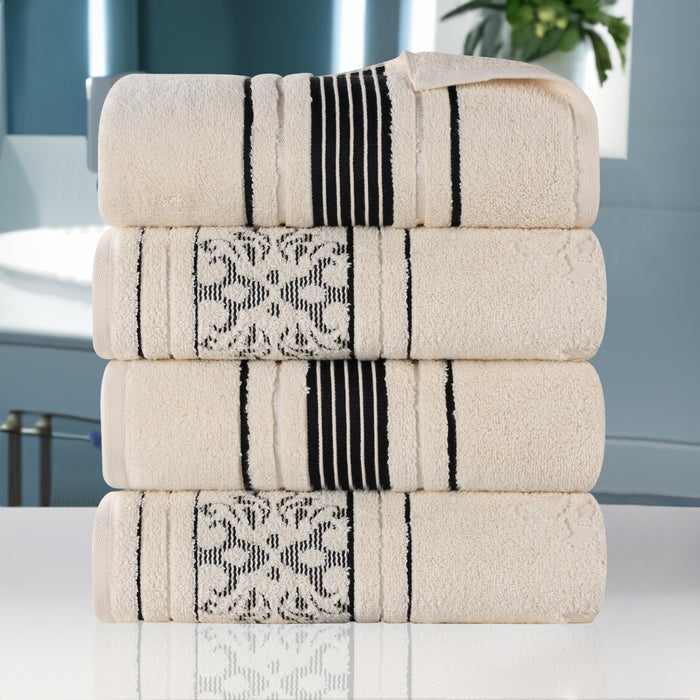 Sadie Zero Twist Cotton Solid and Jacquard Floral Bath Towel Set of 4