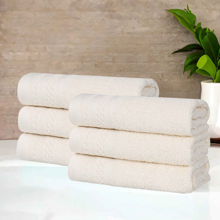 Honeycomb Textured Waffle Border Luxury Cotton Face Towels, Set of 6