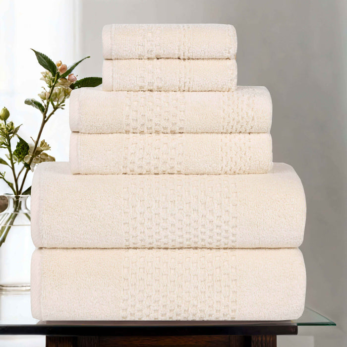 Playa Zero Twist Cotton Solid Waffle Textured 6 Piece Towel Set