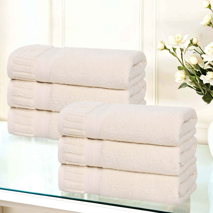 Venice Zero Twist Cotton Medium Weight Absorbent Hand Towels, Set of 6