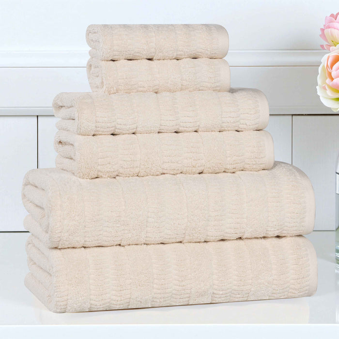 Mika Smart Twist Cotton Solid Vertical Ribbed 6 Piece Towel Set