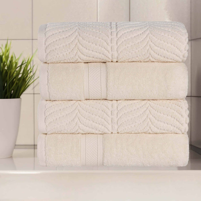 Zero Twist Cotton Solid & Jacquard Elegant Chevron Bath Towel Set of 4