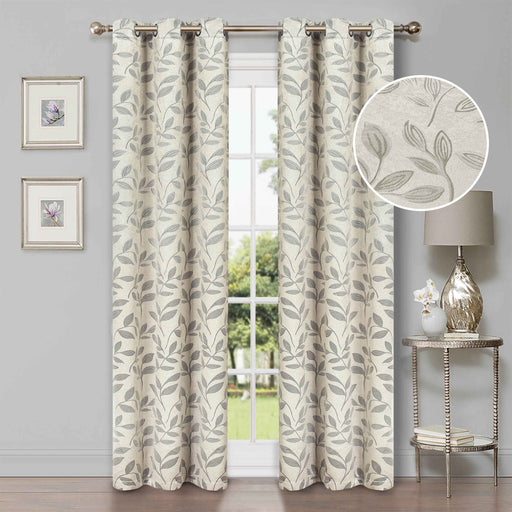 Leaves Room Darkening Blackout Curtain Panel Sets 52 Inches - Ivory