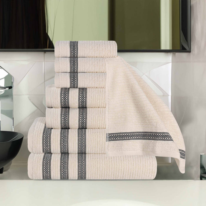 Zero Twist Cotton Ribbed Geometric Border 8 Piece Towel Set