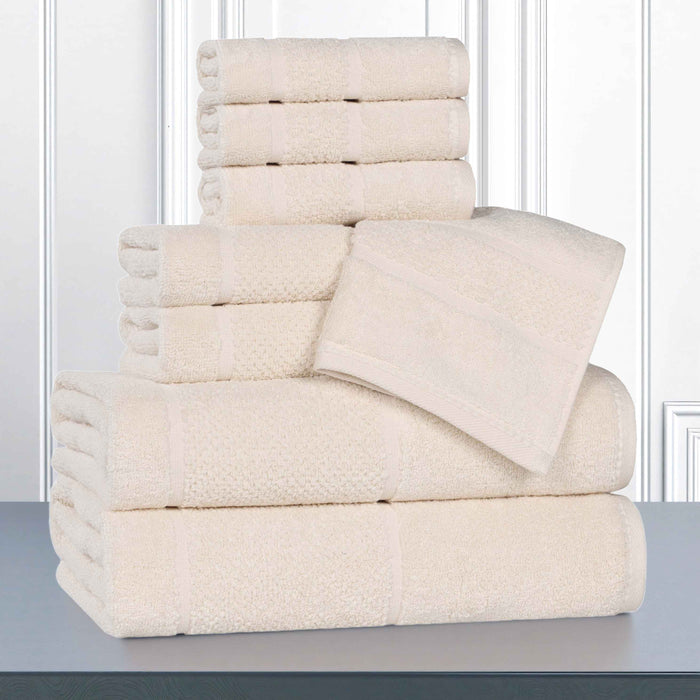 Mile Smart Twist Cotton Solid Broad Border 8 Piece Towel Set