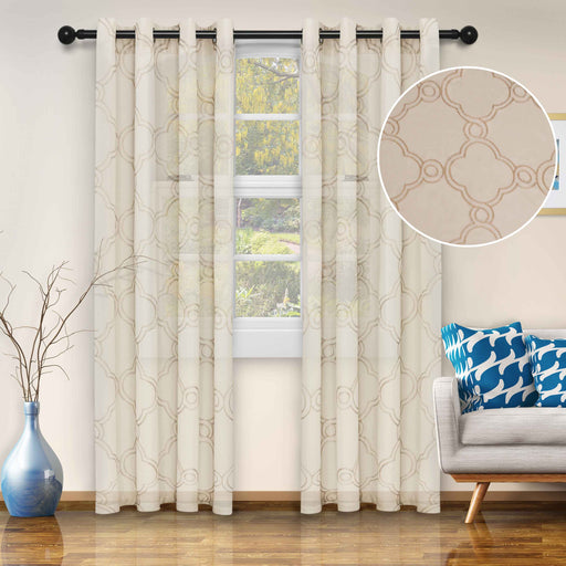 Embroidered Moroccan Sheer Grommet Curtain Set - Ivory