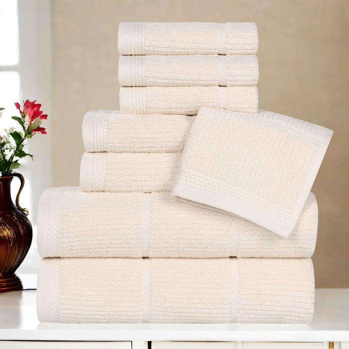 Milo Smart Twist Cotton Solid Ribbed Design 8 Piece Towel Set