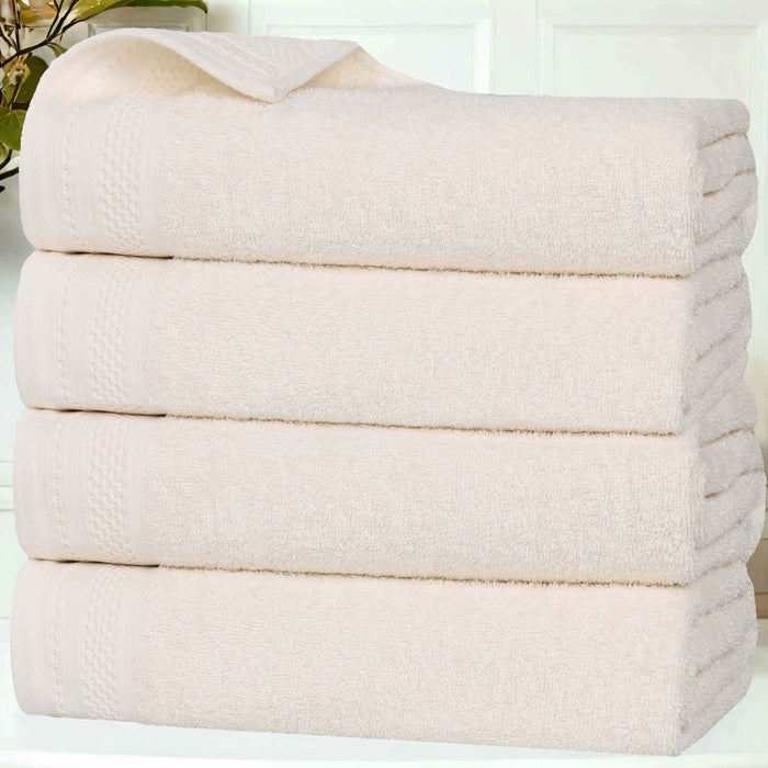 Honeycomb Textured Waffle Border Luxury Cotton Bath Towels, Set of 4