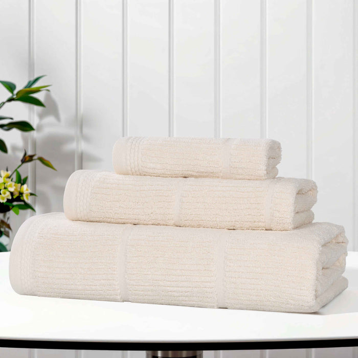 Milo Smart Twist Cotton Solid Ribbed Design 3 Piece Towel Set