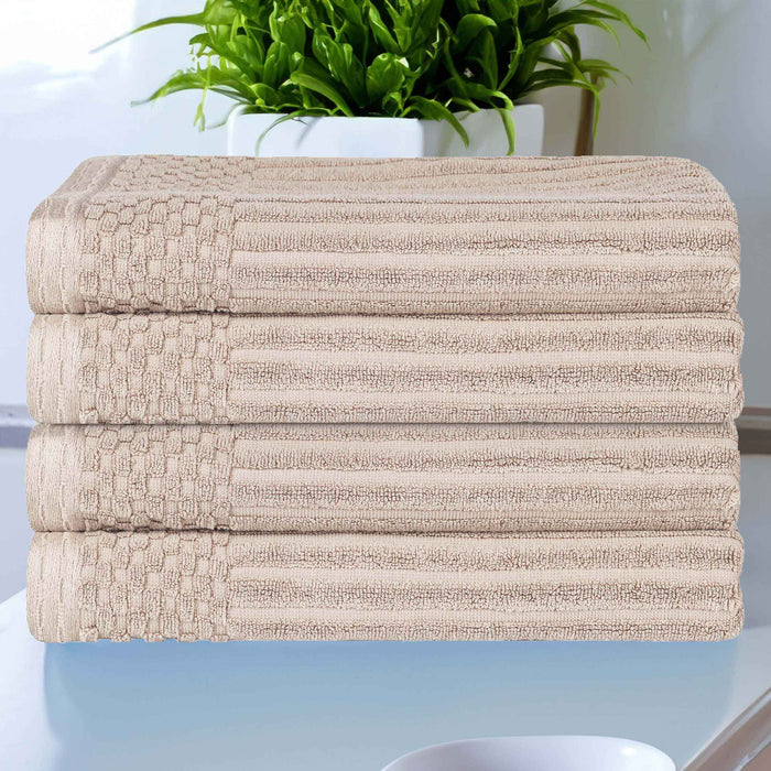 Soho Ribbed Textured Cotton Ultra-Absorbent Bath Towel Set of 4 - Ivory