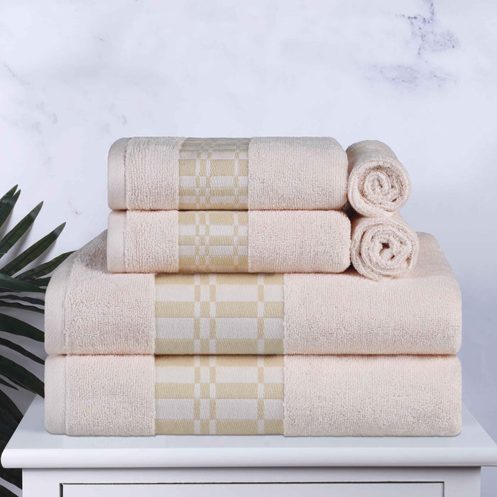 Larissa Cotton Geometric Embroidered Border 6-Piece Assorted Towel Set - Ivory